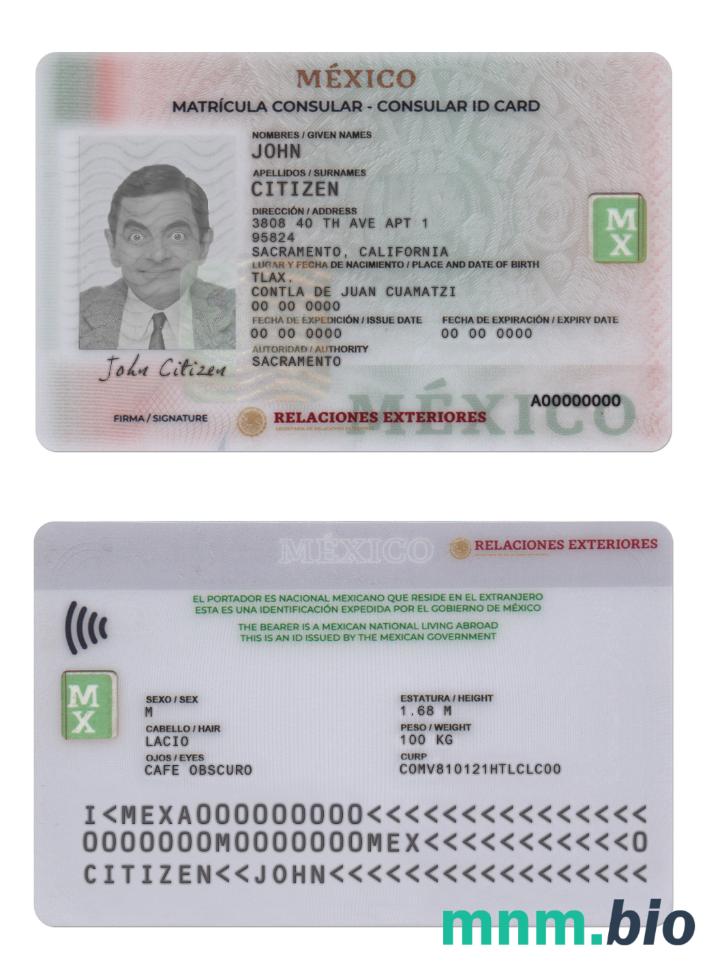 Przykład konsularnej karty identyfikacyjnej Meksyku w formacie PSD, w pełni edytowalny